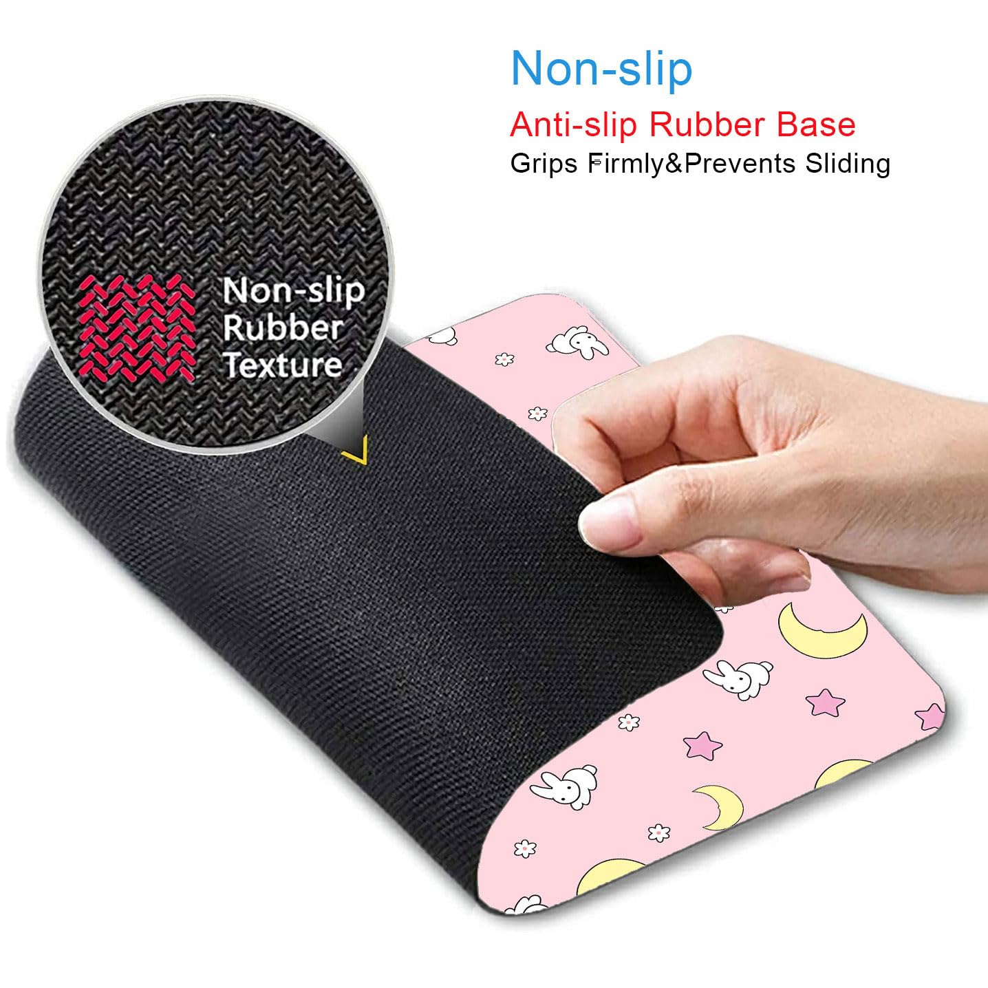 IMAYONDIA Pink Kawaii Mouse Pad, Cute Moon Bunny Small Mouse Mat，Aesthetic Anime Mousepad for Women Kids Office Home School, Computer PC Laptop Mice Pad, 9.5 x 7.9 Inch