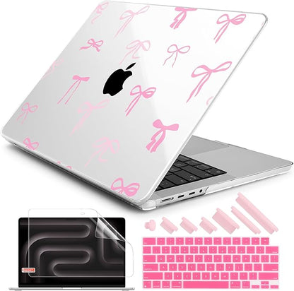 DONGKE for M4 MacBook Pro 16 Inch Case 2024 2023 2021 A3403 A3186 M3 A2991 M2 A2780 M1 A2485 Pro/Max Chip, Plastic Hard Shell Case & Keyboard Cover for Mac Pro 16 with Touch ID, Pink Bows