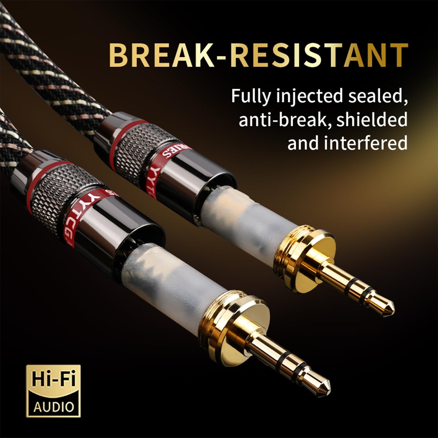 YYTCG Audiophile HiFi Audio Cable–3.5mm to 3.5mm,6N OFC Core,24K Gold-Plated Plugs,with Nylon Braid,AUX Cable,Compatible with Phone,MP4,Speakers,Amplifiers,TV(3.28ft/1m)