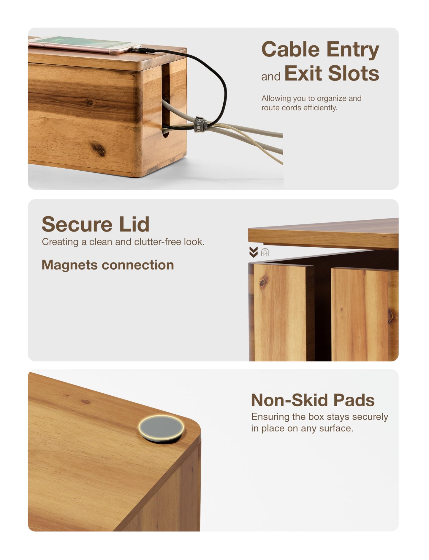 TIDITA 16" L Wooden Cable Management Box Round Edge, Magnetic Lid, Large