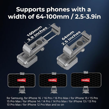 SMALLRIG Metal Phone Mount with Baseplate for Arca-Swiss,Compatible for DJI RS 4 Mini & RS 3 Mini, Cell Phone Mount Adapter Support Free Adjustment Joints, Phone Tripod Mount for iPhone 16 15-5338