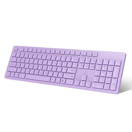 LeadsaiL Purple Wireless Keyboard, 2.4GHz Full-Sized Ergonomic Computer Keyboard, Cordless Noiseless Keyboard,12 FN Shortcuts for Windows MacOS Laptop Computer