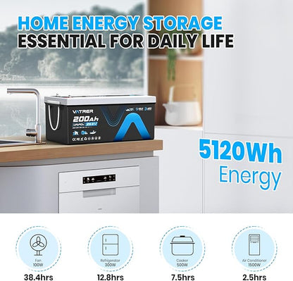 24V 200AH Bluetooth Low/High Temp Cutoff LiFePO4 Lithium Battery with Self-Heating, Built-in 200A BMS, Rechargeable Battery with 5.12kW for RV/Camper, Solar Home & Off-Grid Setup, Backup