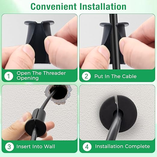 2pc Starlink Cable Grommet 1" Silicone Waterproof Wall Hole Pass Through Split Cable Bushings for TV Wire Ethernet Cord, Starlink Cable Routing Kit Accessories, 52.5mm/2.07" Ht, Black