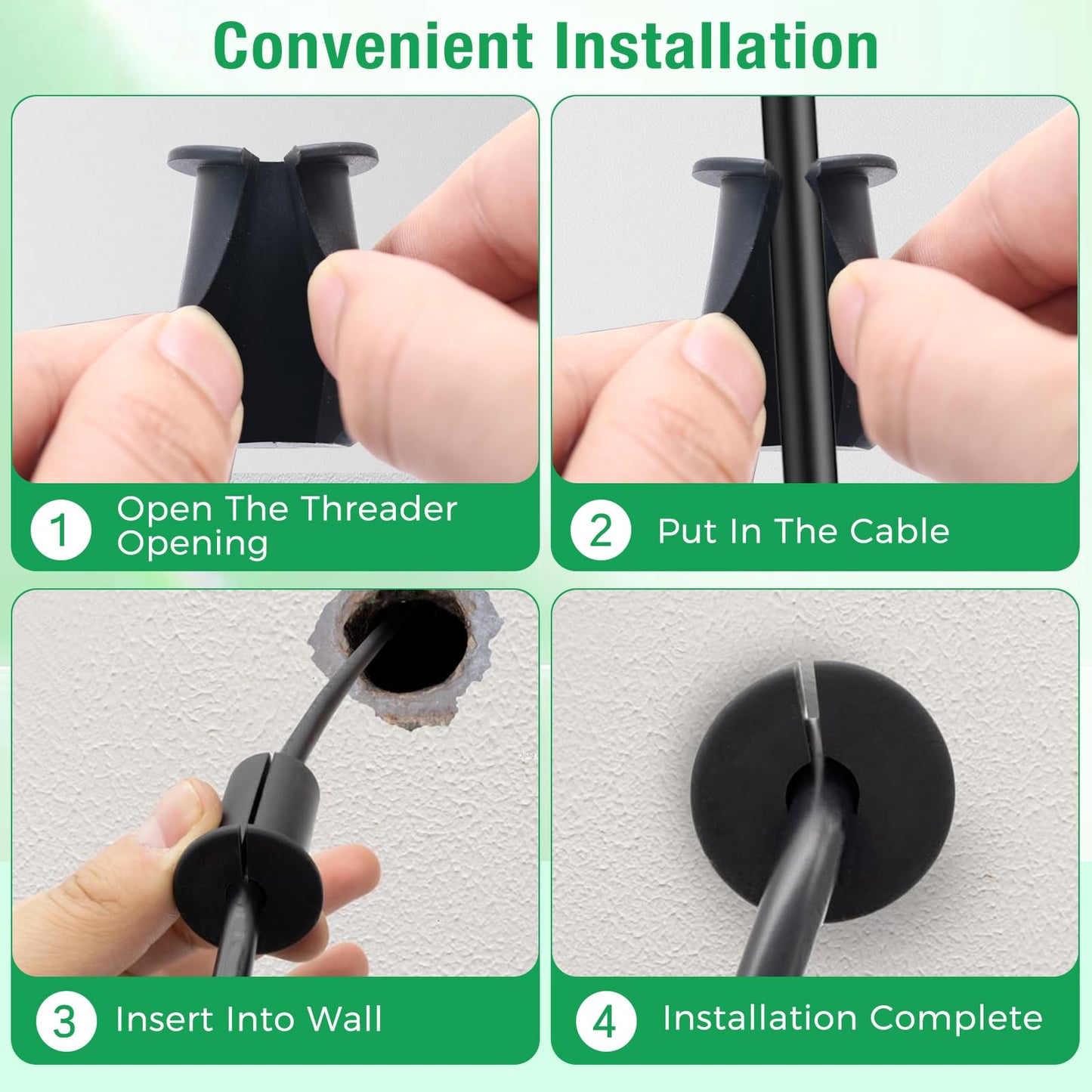 EASYEAH 6pc Starlink Cable Grommet 1" Silicone Waterproof Wall Hole Pass Through Split Cable Bushings for TV Wire Ethernet Cord, Starlink Cable Routing Kit Accessories, 38mm/1.5" Ht, Green