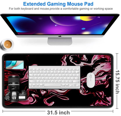 Gaming Mouse Pad, 31.5x15.7 inch Large Extended Computer Keyboard Mouse Mat, Water Resist Non-Slip Mousepad Rubber Base Long XXL Desk Mouse Pad for Gaming, Office & Home, Marble Red