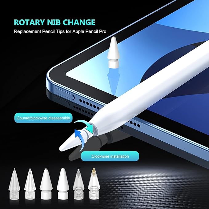 Replacement Tips for Apple Pencil Pro (1st/2nd Gen & USB-C), Upgraded iPad Pen Tips with Carrying Case, Precise Stylus Accessories - 6 Pack, Blue