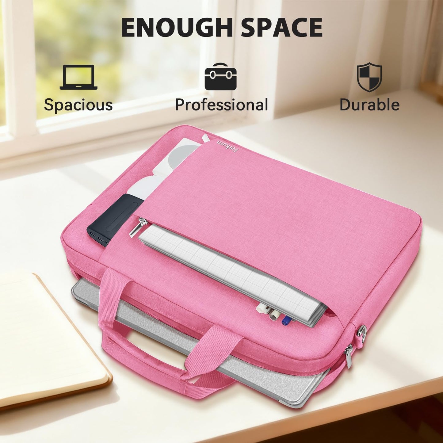 Ferkurn Laptop Bag Case for Women Men Computer Bag Compatible with HP Envy Pavilion Omen/LG Gram/MSI/Dell Inspiron XPS/Lenovo/Acer, Shoulder Strap Carrying Messenger Briefcase, Pink, 15.6 16 Inch