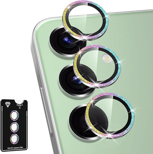Avocase for Samsung Galaxy S24 FE Camera Lens Protector, Individual Metal Ring Tempered Glass Lens Cover, [Strong Adsorption] Scratch Resistant Ultra-Thin HD Clear Lens Cover, 1 Set-Colorful Sparkly