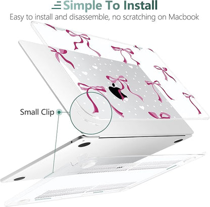 TWOLSKOO Compatible with M4 MacBook Air 15 inch Case 2025-2023 Released Model M4 A3241 M3 A3114 M2 A2941, Plastic Hard Shell & Screen Protector & Keyboard Cover & Type C Adapter, Pink Bows