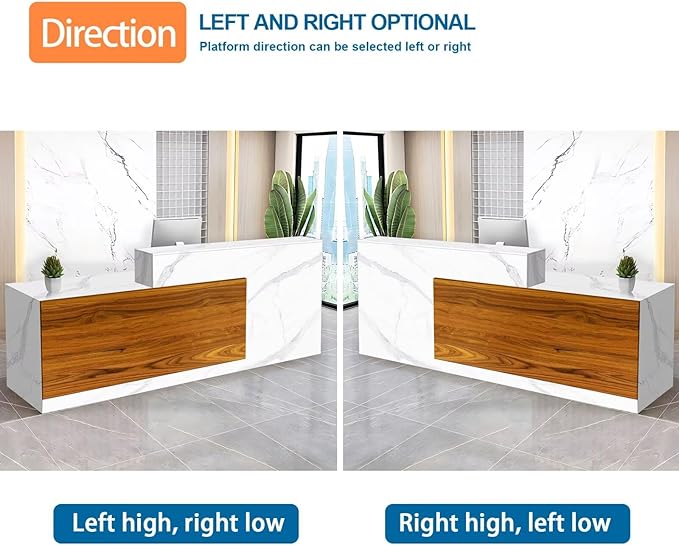 Reception Desk with Counter Modern Checkout Counter with Lockable Drawer Keyboard Tray Receptionist Desk for Office Salon Reception Table D Right 79inch/200cm