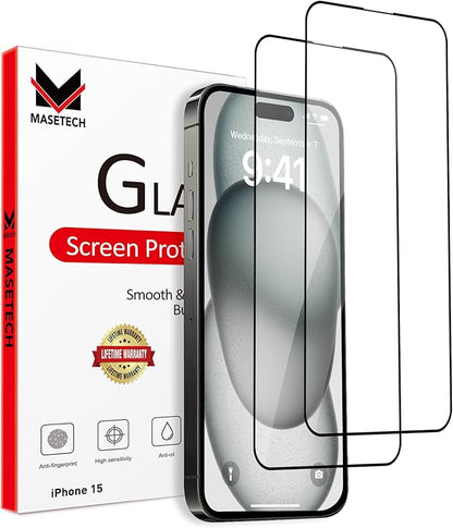 Screen Protector Tempered Glass Compatible with Apple iPhone 15 (2 Pack)
