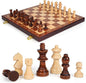 Wooden Magnetic Chess Set –15-Inch Foldable Wooden Chess Board with Magnetic Pieces, Portable Travel Chess Set for Adults and Kids, Classic Board Game with 2 Extra Queen