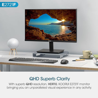 KOORUI 27 Inch QHD (2560x1440) IPS Ultra-Thin Computer Gaming Monitor, 100Hz Refresh Rate, DCI-P3 95%, FreeSync & G-Sync, 1ms MPRT, VESA 100x100mm, Tilt Adjustable for Game and Work