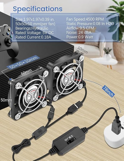 Wathai 2PCS 50mm x 10mm 5V Mini Box USB Computer Fan with 3 Speed Control for Cosplay Welding Helmet VR Gear Rok Router Raspberry Pi Aquarium Cooling Ventilation 2 in 1