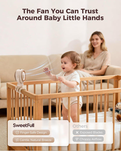 SWEETFULL Baby Stroller Fan, Safe Portable Fan, 15H Use, Nightlight - Brown
