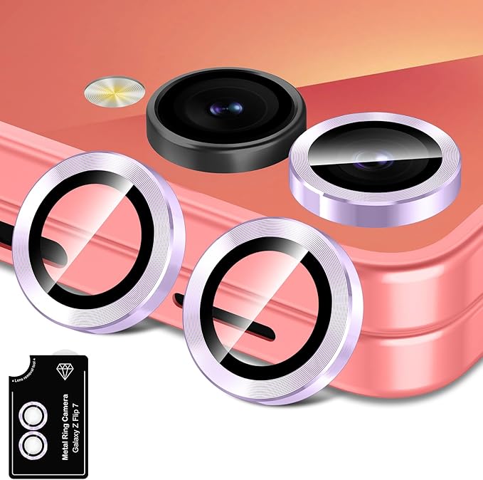 for Samsung Galaxy Z Flip 7 Camera Lens Protector, Individual Metal Ring Tempered Glass Lens Cover, [Strong Adsorption] Scratch Resistant Ultra-Thin HD Clear Lens Cover, 1 Set-Purple