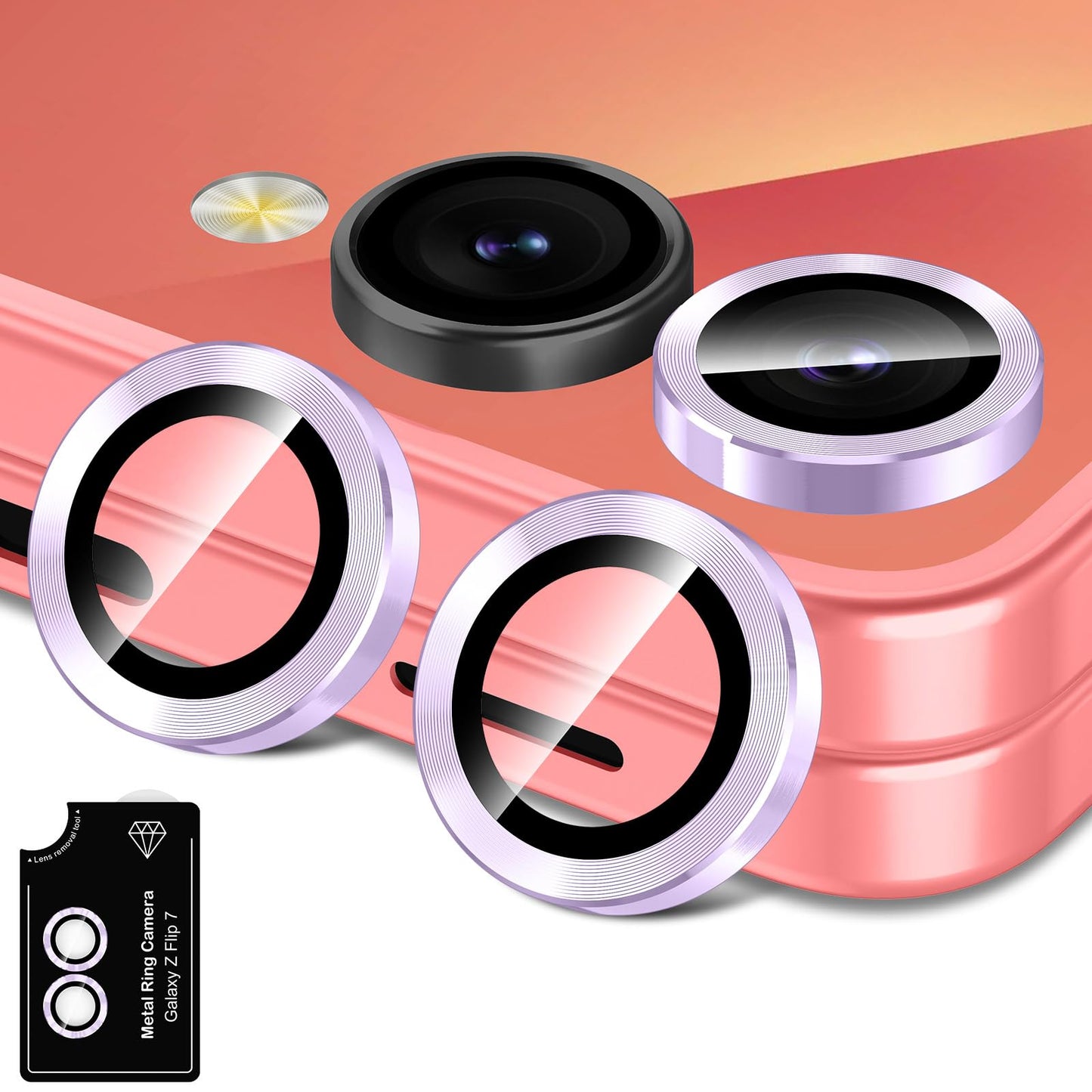 Avocase for Samsung Galaxy Z Flip 7 Camera Lens Protector, Individual Metal Ring Tempered Glass Lens Cover, [Strong Adsorption] Scratch Resistant Ultra-Thin HD Clear Lens Cover, 1 Set-Purple