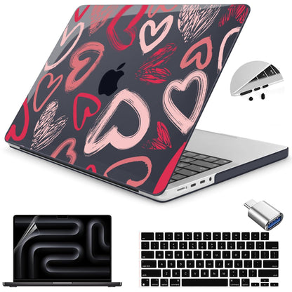 Teryeefi Design Case for M5 MacBook Pro 14 inch 2025 2024 2023 2021 Release M4 A3112 A3401 A3185 M3 A2918 A2992 M2 A2779 M1 A2442, Hard Shell Cover + Keyboard Cover for 14 inch MacBook Pro, Heart A002