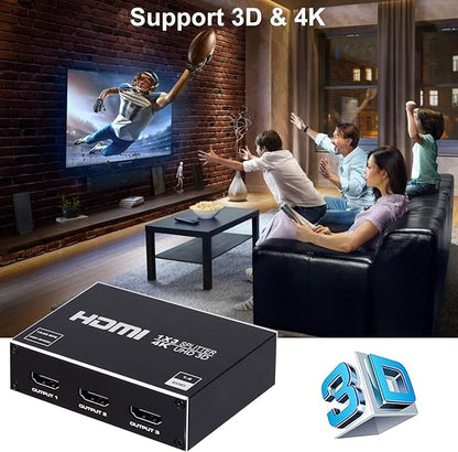 1x3 HDMI Splitter, 1 in 3 Out HDMI Splitter Audio Video Distributor Box Support 3D & 4K x 2K Compatible for HDTV, STB, DVD, PS3, Projector Etc