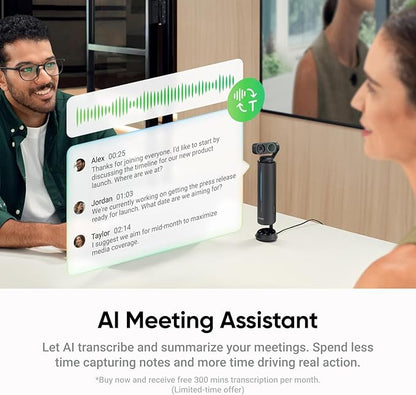 Insta360 Wave - AI Speakerphone, Bluetooth, Voice Recorder, 8 Noise-Canceling Mics w/Beamforming, AI Transcript & Summary, Support 99 Languages, 32GB Storage, Meetings, Podcasts, Livestreams