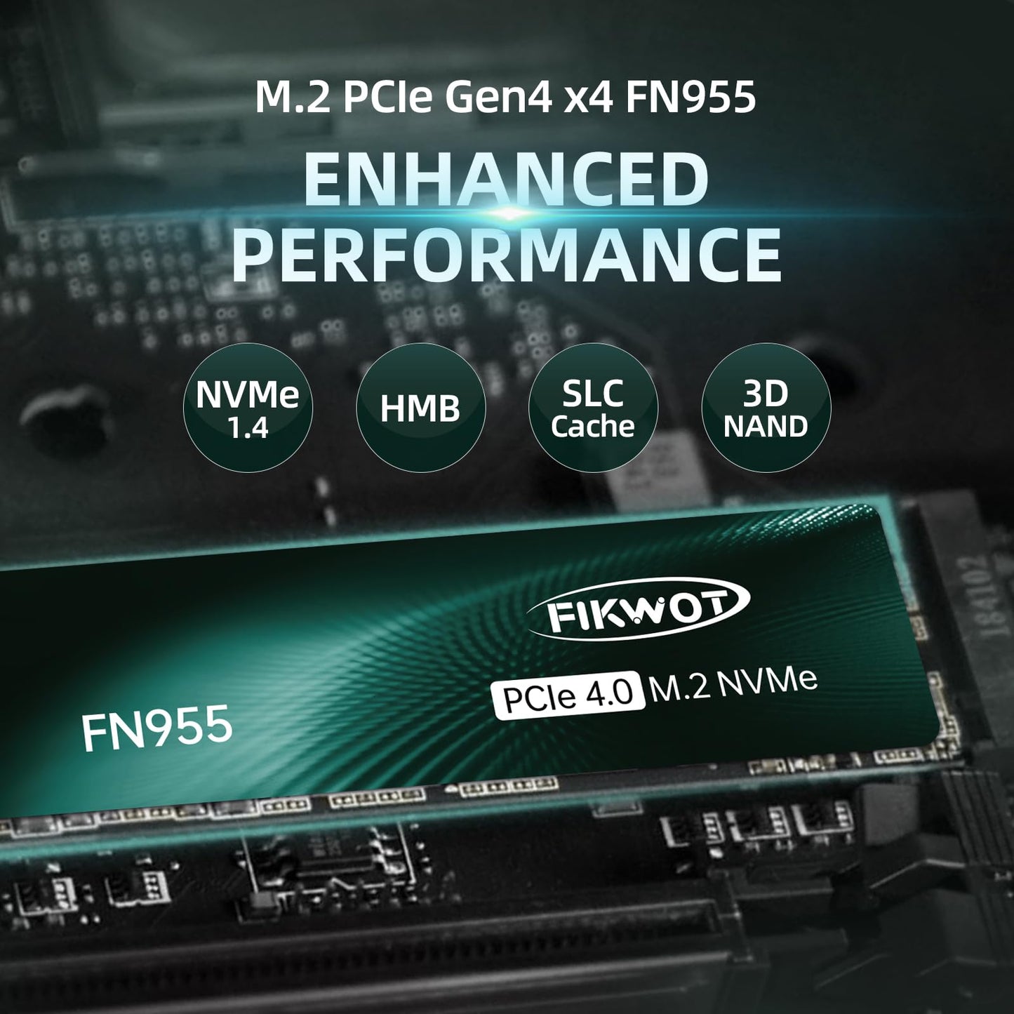 Fikwot FN955 2TB NVMe SSD M.2 2280 PCIe Gen4x4, Up to 7300MB/s, 3D NAND TLC Flash Internal Solid State Drive, Configure SLC Cache, Storage and Memory Expansion for PS5 Laptop Desktop