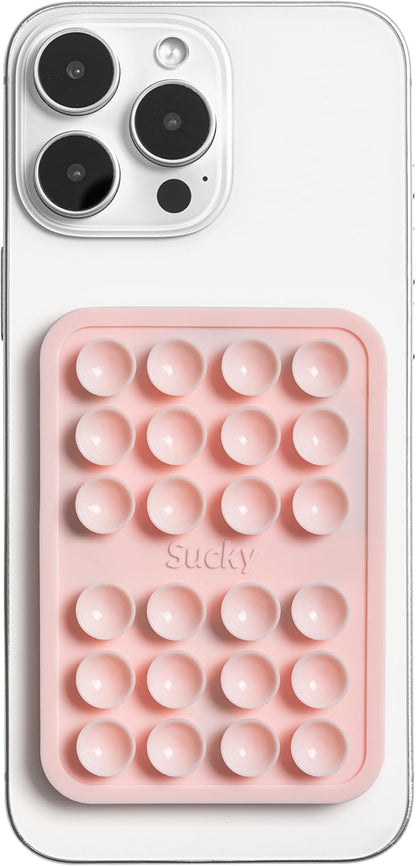 SUCKY Magnetic Suction Cell Phone Grip for MagSafe Case, Silicone Octo Cup Buddy Holder, Hands-Free Removable Mount, Durable Magnet Phone Accessory for iPhone and Android - Chalk Pink