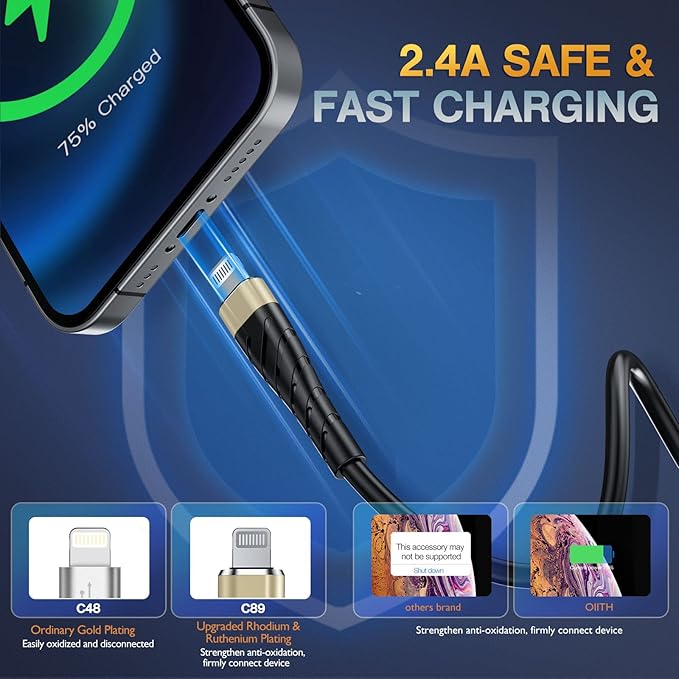 OIITH Apple MFi Certified iPhone Charger Cable 3 Pack 3 Ft, Lightning Charging Cord, Fast 2.4A iPhone USB Cord Compatible with iPhone12/11/XS/Max/XR/X/8/8P/7P/6/iPad - Gold