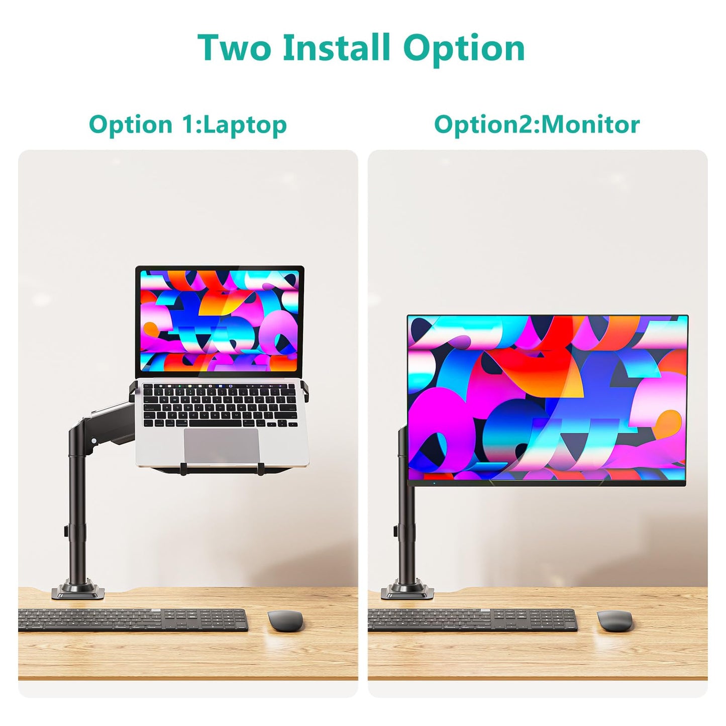WALI Laptop Desk Mount for 15.6 inch Notebook, Fully Adjustable Single Monitor Arm with Laptop Holder for 32 inch Screen, Laptops Stand with Ventilated Tray, Up to 22 Lbs, (GSDM00LP), Black
