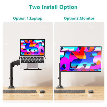 WALI Laptop Desk Mount for 15.6 inch Notebook, Fully Adjustable Single Monitor Arm with Laptop Holder for 32 inch Screen, Laptops Stand with Ventilated Tray, Up to 22 Lbs, (GSDM00LP), Black