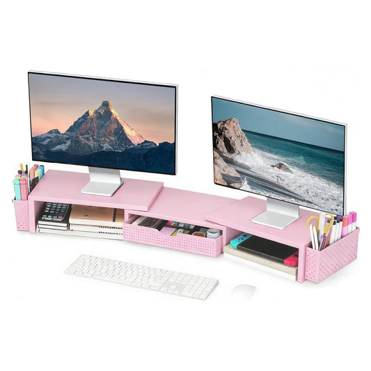 Spacrea Wood Dual Monitor Stand Riser with Drawer and 2 Pen Holders