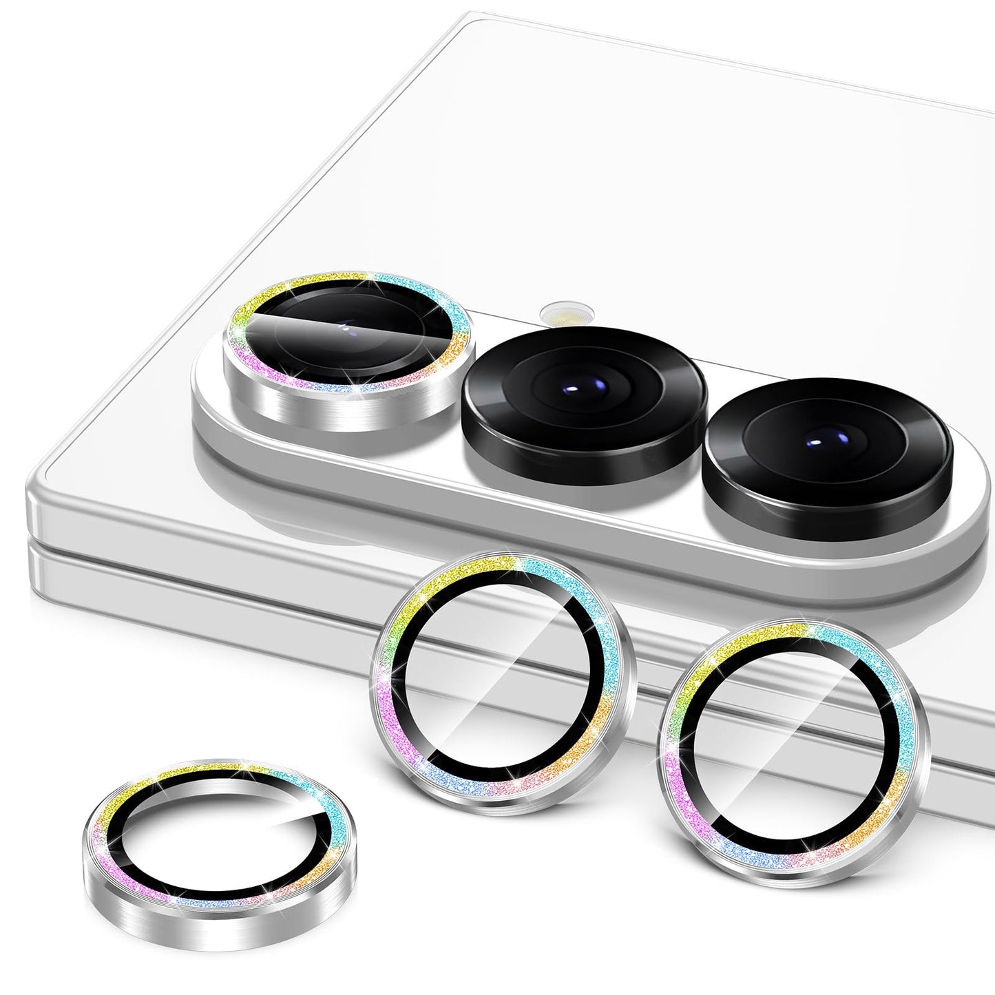 Avocase for Samsung Galaxy Z Fold 7 Camera Lens Protector, Individual Metal Ring Tempered Glass Lens Cover, [Strong Adsorption] Scratch Resistant Ultra-Thin HD Clear Lens Cover, 1 Set-Colorful Sparkly