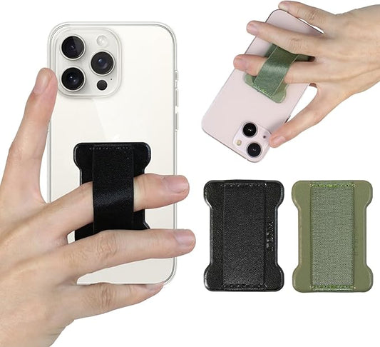 WUOJI Universal Phone Grip for Smartphones - Phone Holder for Hand for Back of Phone - Wireless Charging Compatible (Black Green) - 2Pack