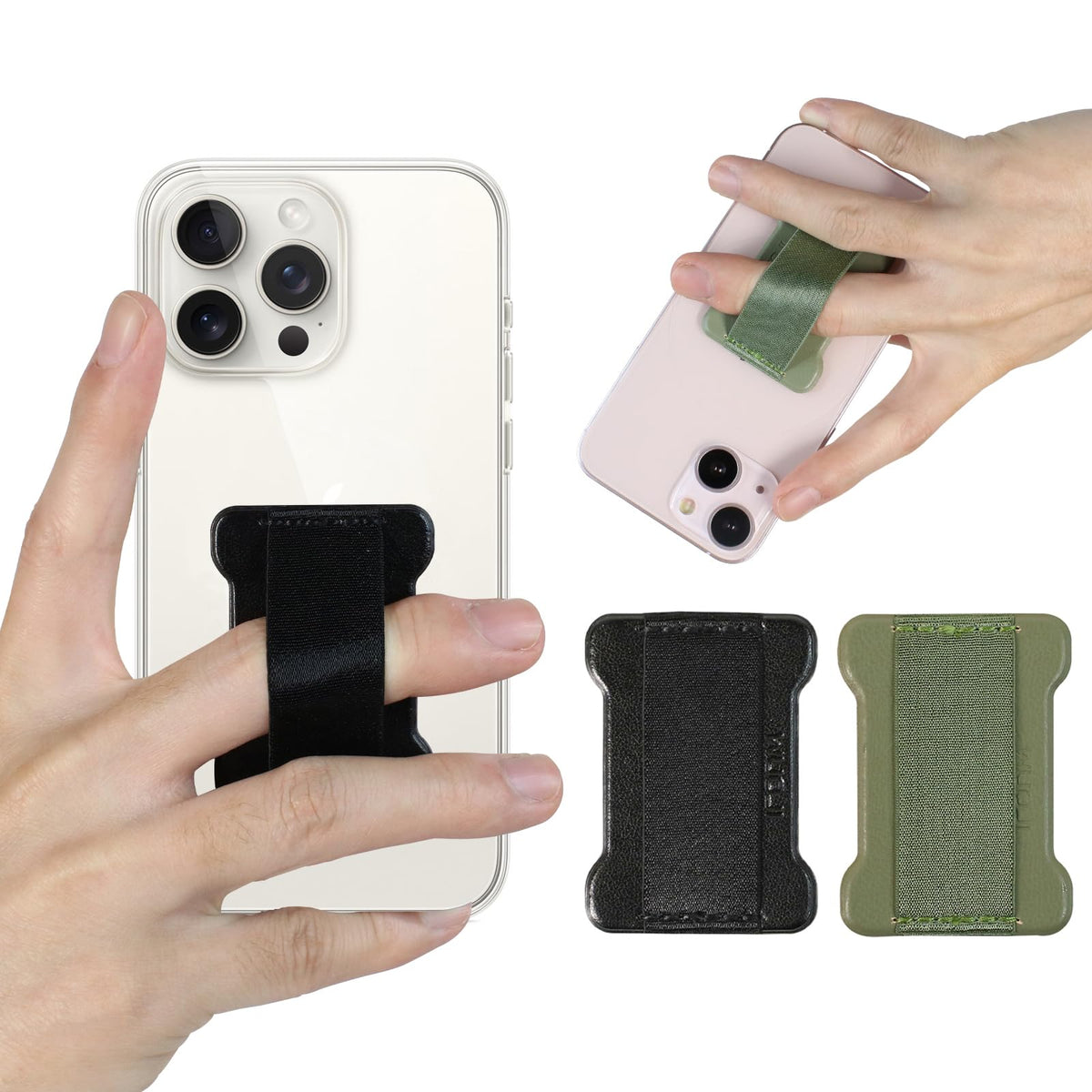 WOJI Cell Phone Finger Grip Strap Holder for Hand, Phone Strap, Phone Holder for Hand - Small, New Slim Finger Loop Selfie Grip Compatible with Most Smartphones (Black) - 2Pack