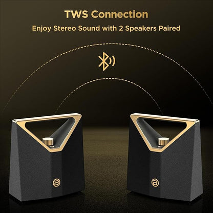 BUGANI Brief Plus Bluetooth Speaker Portable 80W, 12H Long Playtime, Bluetooth Broadcast 100+ Connection, Supports AUX/USB, Outdoor Speaker for Camping, Beach, Party, Golden
