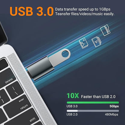 𝟒𝐏𝐚𝐜𝐤 𝐔𝐩𝐠𝐫𝐚𝐝𝐞𝐝 USB to USB C Adapter,USB C Male to USB 3.0 Female OTG Converter for iPhone 16 15 14 13 Plus Pro Max,Apple Watch,Airpods,S24 Ultra, Gender Changers OTG Adapters - Gray