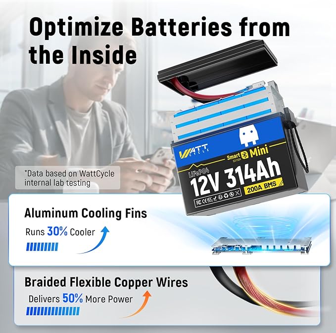 48V 314Ah (4 Packs) Mini LiFePO4 Lithium Battery with Bluetooth, Low-Temp Protection, 10000+ Deep Cycles, 16kWh Energy, for RV, Off-Grid, Solar Power System, Home Backup, Back up Power, Marine