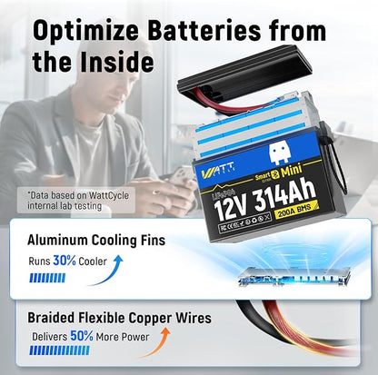 Mini LiFePO4 Lithium Battery 12V 314Ah 2 Pack Built-in 200A BMS & Bluetooth, 4.01kWh Energy, Perfect for Off-Grid, RV, Solar System, Camper, Travel Trailer
