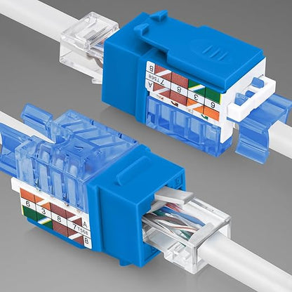 Everest 45° Angled RJ45 Cat5e Keystone Jacks 50-Pack in Blue - Slim Profile Female RJ45 Connectors - Cat 5e Keystone Jack - Compatible with 45° Angled Speed Termination Tool - 45Term (B0BL3GS7ZY)