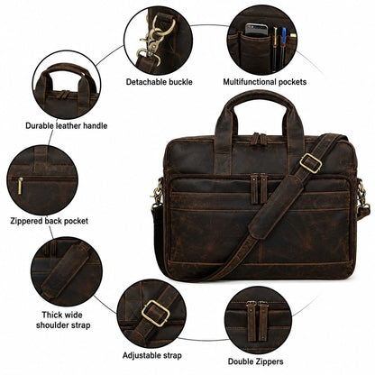 VINTAGE CRAFT SHOP Leather briefcases Laptop Messenger Bags Best Office Satchel Bag for Men and Women (Dark Brown)