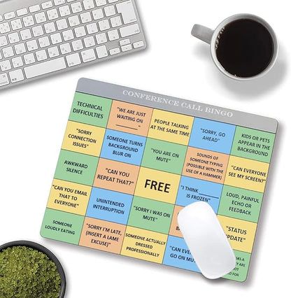 Mouse Pad, Conference Call Bingo Mouse Pad, Washable Square Cloth Mousepad for Office Laptop, Non-Slip Rubber Computer Mouse Pads for Wireless Mouse, Personalized Gift Mouse Pads for Desk