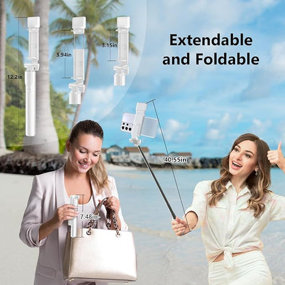 Selfie Stick Tripod, 40 in Retractable Tripod for iPhone with Wireless Remote Control & Light, Portable Phone tripods for Photograph, Live Streaming, Video Recording, Compatible with All Cellphones