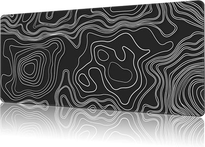 Mouse Pad Large Topographic Map Lines Non-Slip Game Desk Mat with Stitched Edge Laptop Keyboard Desk Pad for Work Home Gaming (35.4 x 15.7 Inches)