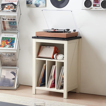 Record Player Stand with Vinyl Record Storage Holds up to 160 Albums,Large Wood Record Player Table，White Turntable Stand Cabinet Dispaly Shelf for Living Room,Bedroom,Office