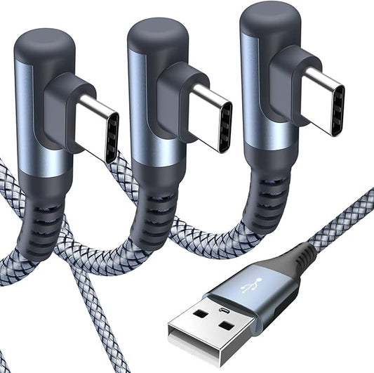 sweguard USB C Cable Right Angle [3Pack, 6.6FT+3.3FT+3.3FT], USB Type C iPhone 16 Charger Cable Nylon Braided Cord for iPhone 15 16 Pro Max Plus, Samsung Galaxy S25 S24 S23 S22 S21 S10 Note 20 10,Moto