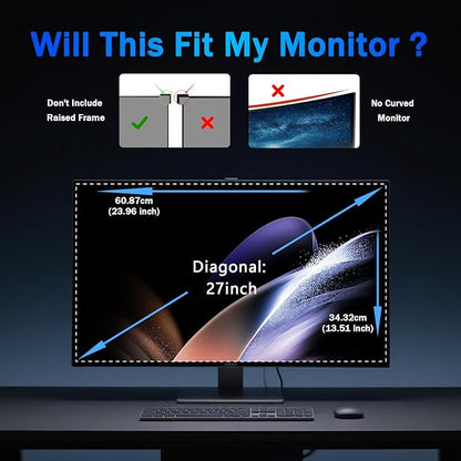 [2 Pack] Magnetic Computer Privacy Screen Filter 27 Inch for Frameless Monitor 16:9 Aspect Ratio, Removable Anti Glare Blue Light Protector, Double Sided Reversible Eye Care 27in Film