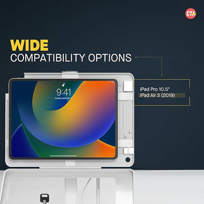 Dual Locking Stand – CTA Security Kiosk with Locking Case, Cable, Stylus, Tether, and 360-Degree Rotating Base for iPad Pro 10.5”, iPad Air 3, and Headphone Jack. (PAD-ASKTW) - White