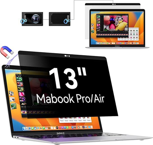 Magnetic Privacy Screen Protector Compatible with MacBook Pro 13 Inch(2016-2022, M1, M2)/MacBook Air 13 in (2018-2021, M1), Removable Anti Spy Blue Light Glare Shield Laptop Privacy Filter