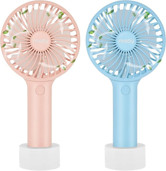 Miady 2-Pack Upgraded 5000mAh Portable Handheld Fan 3 Speed Mini USB Strong Wind 7-20 Hours Runtime Personal Electric for Travel Office Outdoor (Cream Blue+pink)