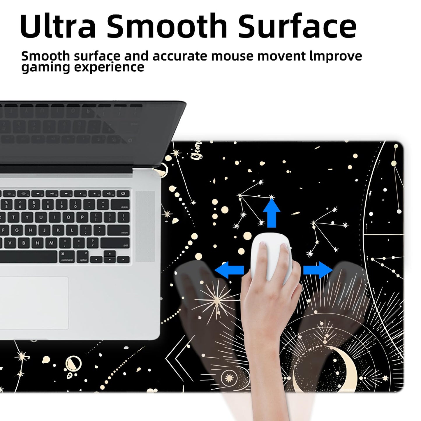 Galdas Gaming Mouse Pad XXL XL Large Long Extended Big Mousepad Non-Slip Rubber Keyboard Desk Pad with Stitched Edges for Laptop Home Office (31.5x11.8x0.08 Inch) … (Black Moon)